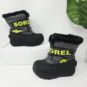 Sorel Snow Commander Boots Toddler Boys 10 Gray Black Fleece Lined Winter Snow